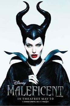 Woman in black horned costume with red lips