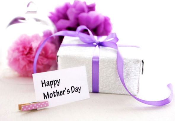 Mother's Day card with silver gift and flowers