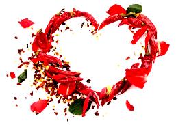 Heart-shaped arrangement of red rose petals