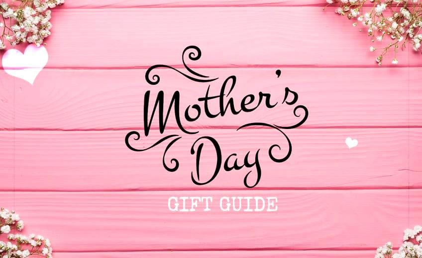 Mother's Day gift guide on pink wood