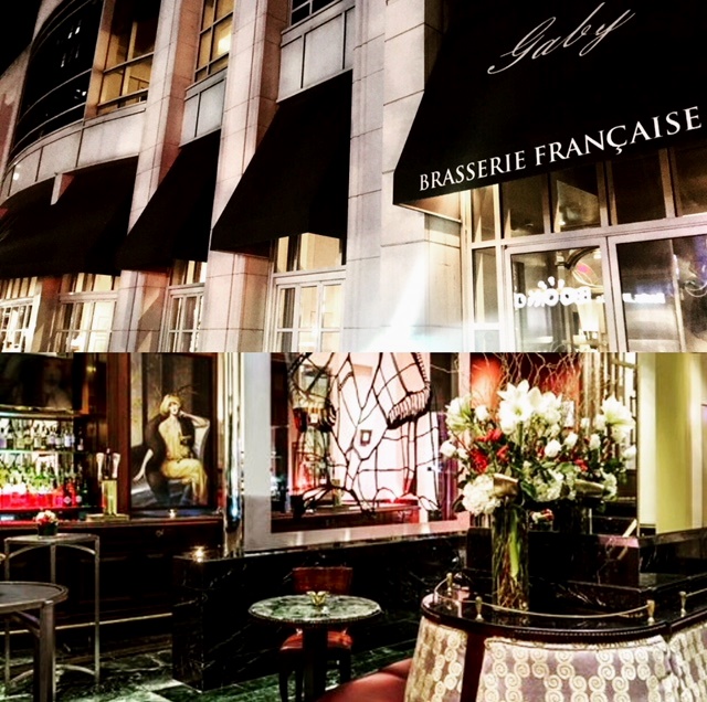Elegant French brasserie exterior and interior
