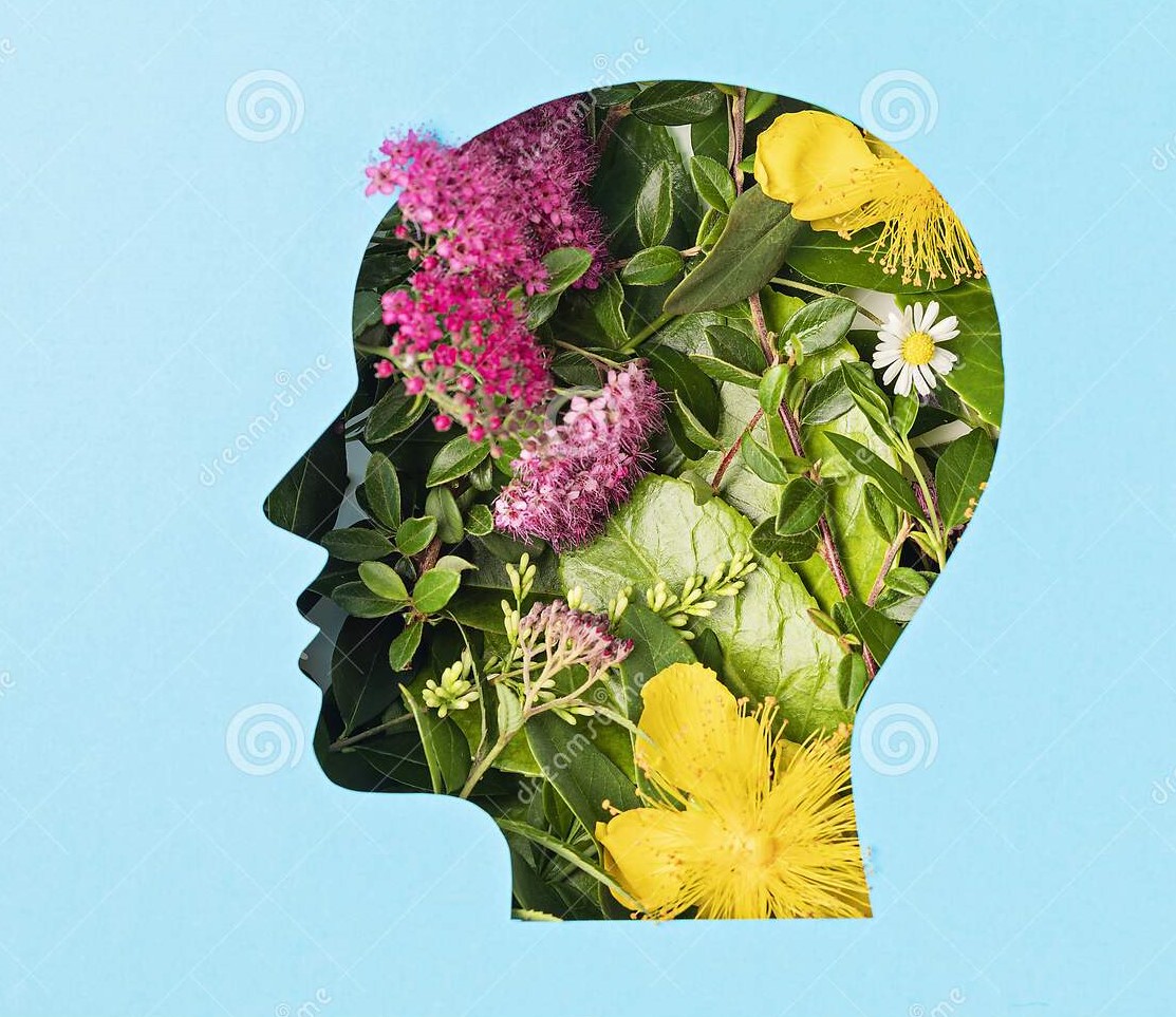Human head silhouette filled with flowers
