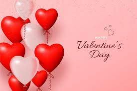 Valentine's Day heart balloons on pink background
