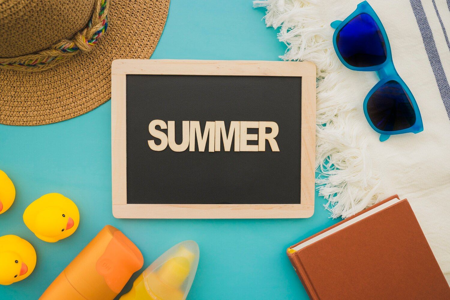 Summer chalkboard with beach accessories